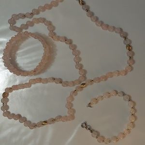 Rose Quartz Necklace & Bracelets Set